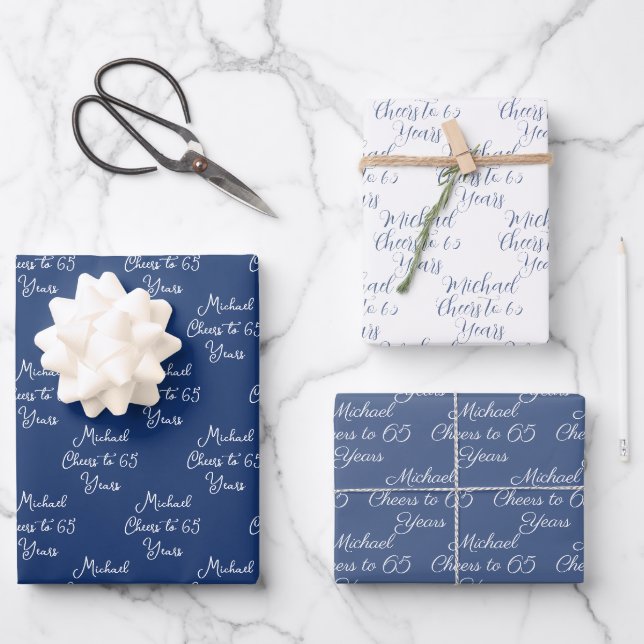 Feuille De Papier Cadeau 65 ans Marine Bleue 65e anniversaire (Recto)