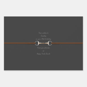 Feuille De Papier Cadeau 6" Snaffle Bit & Reins Texte Personnalisé Equestre