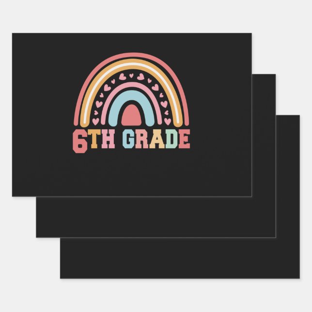 Feuille De Papier Cadeau 6th Grade Cute Rainbow Back To School Student Gift (Lot)