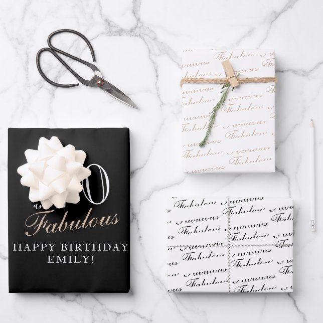 Feuille De Papier Cadeau 70 et fabuleux Elegant Black 70e anniversaire (Recto)
