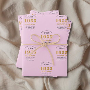 Feuille De Papier Cadeau 70th Birthday 1955 Ajouter Nom Rose Grey