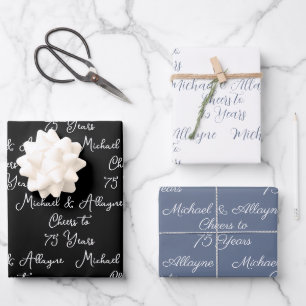 Feuille De Papier Cadeau 75 ans Noir & Blanc 75e anniversaire