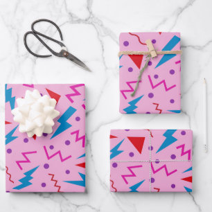 Feuille De Papier Cadeau 80s 90s Memphis style géométrique rose