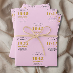 Feuille De Papier Cadeau 80th Birthday 1945 Ajouter Nom Rose Grey