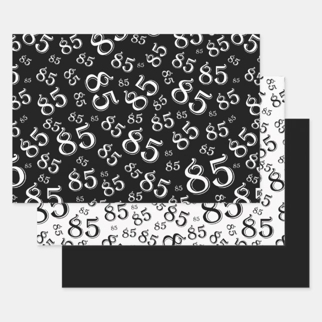Feuille De Papier Cadeau 85e jalon Anniversaire Noir/Blanc Motif (Lot)