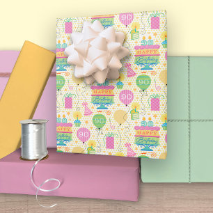 Feuille De Papier Cadeau 90e Anniversaire Nombre Bougies Cake Balloon