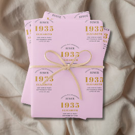 Feuille De Papier Cadeau 90th Birthday 1935 Ajouter Nom Rose Grey