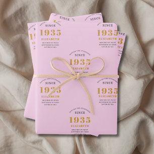 Feuille De Papier Cadeau 90th Birthday 1935 Ajouter Nom Rose Grey