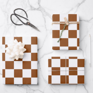Feuille De Papier Cadeau à damiers Brown et blanc
