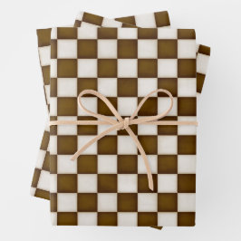 Feuille De Papier Cadeau À damiers Brown et blanche antique