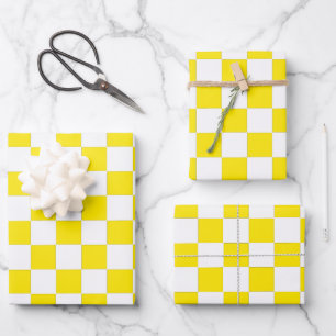 Feuille De Papier Cadeau à damiers jaune et blanc