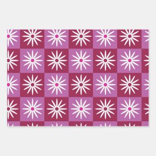 Feuille De Papier Cadeau à damiers marguerite blanche sur tableau rouge et 