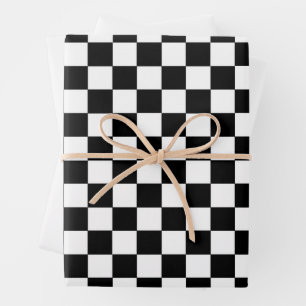 Feuille De Papier Cadeau à damiers noir et blanc