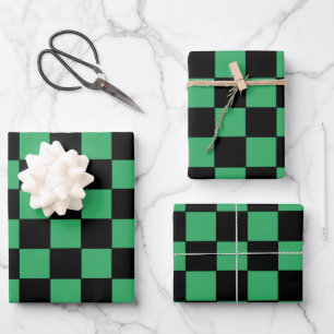 Feuille De Papier Cadeau à damiers vert et noir