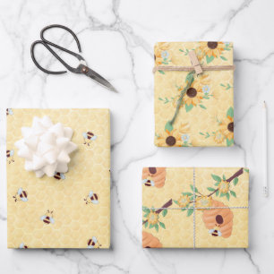 Feuille De Papier Cadeau Abeilles