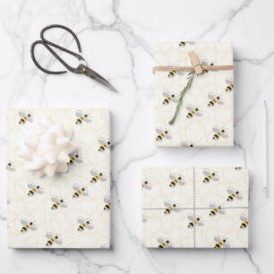 Feuille De Papier Cadeau Abeilles Jaune OEuf
