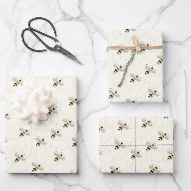 Feuille De Papier Cadeau Abeilles Jaune OEuf (Recto)