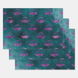 Feuille De Papier Cadeau Abeilles violettes sur Turquoise