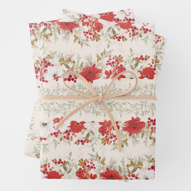 Feuille De Papier Cadeau abondance botanique de noël élégant feuillage (En situation)