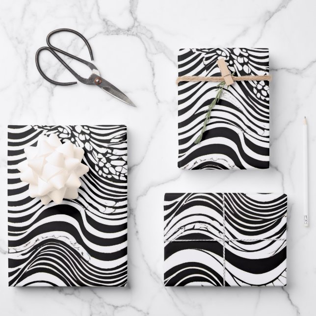 Feuille De Papier Cadeau Abstrait blanc et noir (Recto)