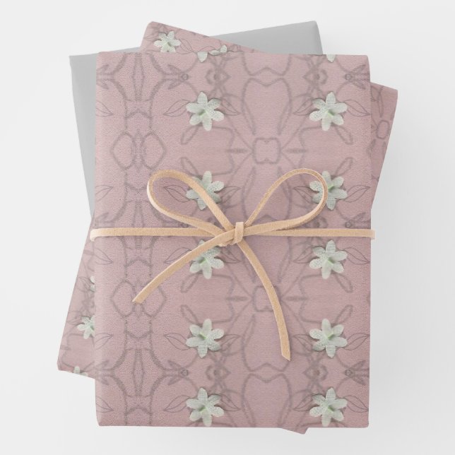 Feuille De Papier Cadeau Abstrait de fleurs blanches (En situation)