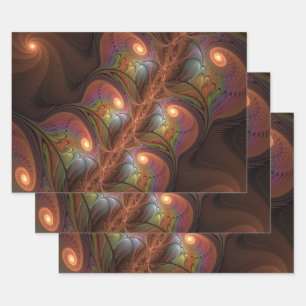 Feuille De Papier Cadeau Abstrait fluorescent coloré moderne Brown fractal