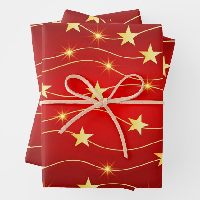 Feuille De Papier Cadeau Abstrait Golden Stars rouge Noël (En situation)