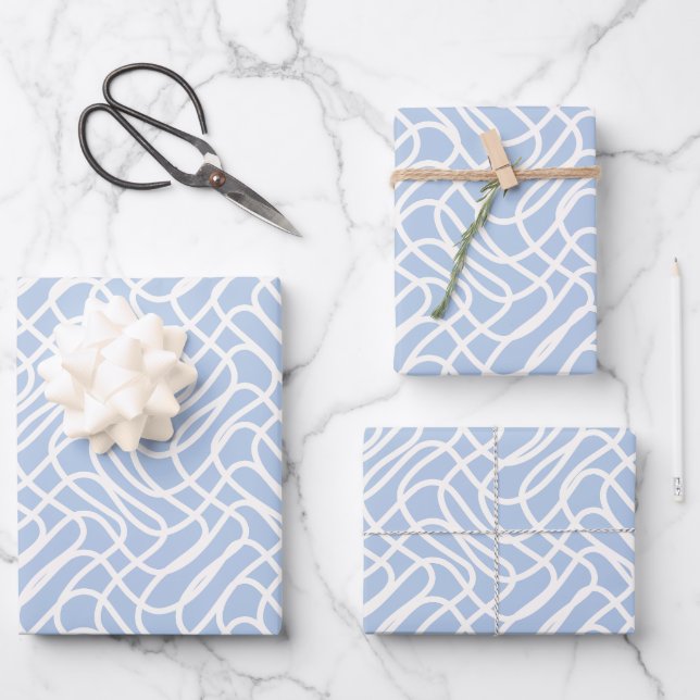 Feuille De Papier Cadeau Abstrait Line Motif Bébé bleu (Recto)