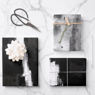 Feuille De Papier Cadeau Abstrait moderne noir blanc gris noir
