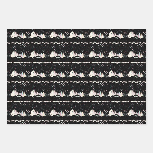 Feuille De Papier Cadeau Abstrait noir, blanc et pastel (Devant)