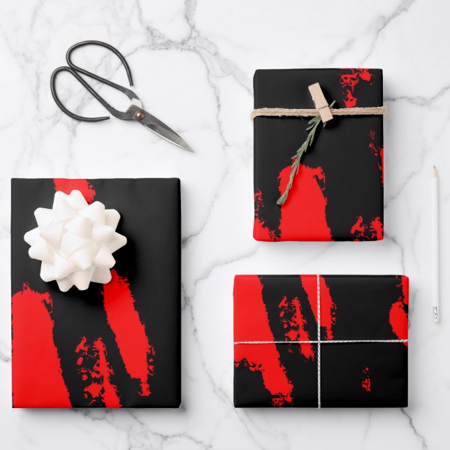 Feuille De Papier Cadeau Abstrait noir et rouge (Recto)