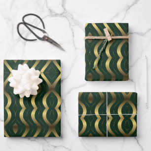 Feuille De Papier Cadeau Abstrait Or Et Émeraude Vert Vague