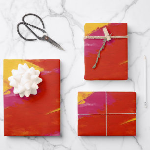 Feuille De Papier Cadeau Abstrait rouge, jaune et rose