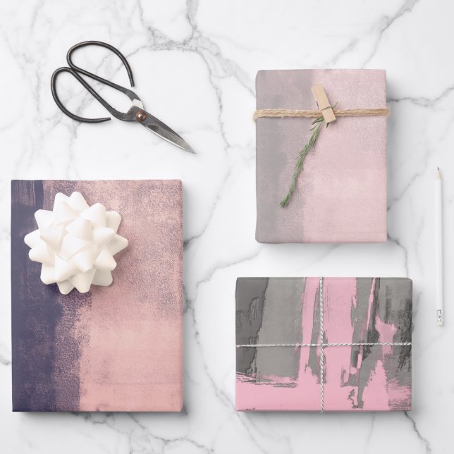 Feuille De Papier Cadeau Abstrait rustique rose moderne (Recto)