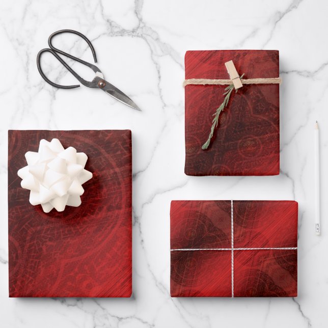 Feuille De Papier Cadeau Acceptation | Médaillons de méditation rouge (Recto)