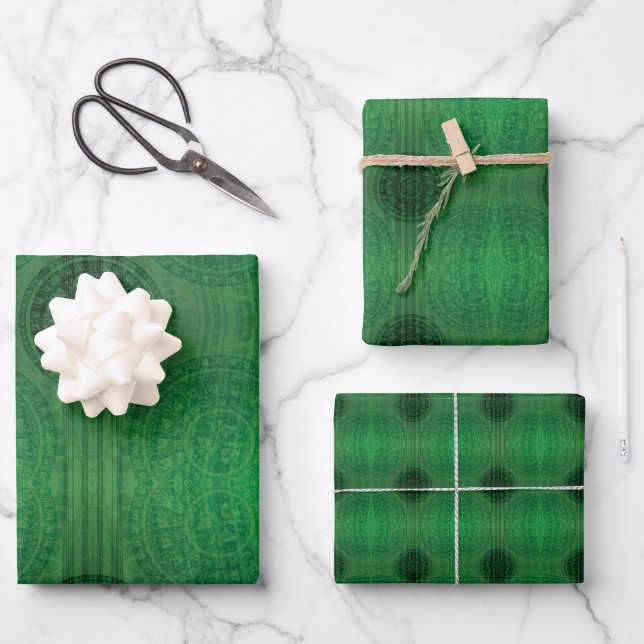Feuille De Papier Cadeau Acceptation | Médaillons de méditation verte (Recto)