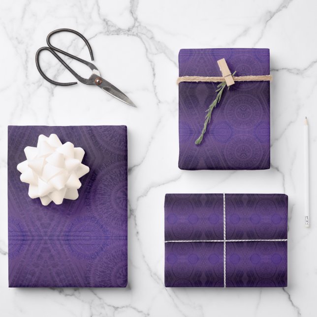 Feuille De Papier Cadeau Acceptation | Médaillons de méditation violette (Recto)