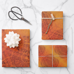 Feuille De Papier Cadeau Acceptation   Médaillons de saumons rouges orange 