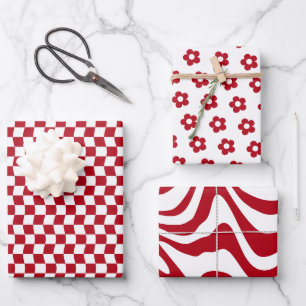 Feuille De Papier Cadeau Ado fille première période rouge vague À damiers f
