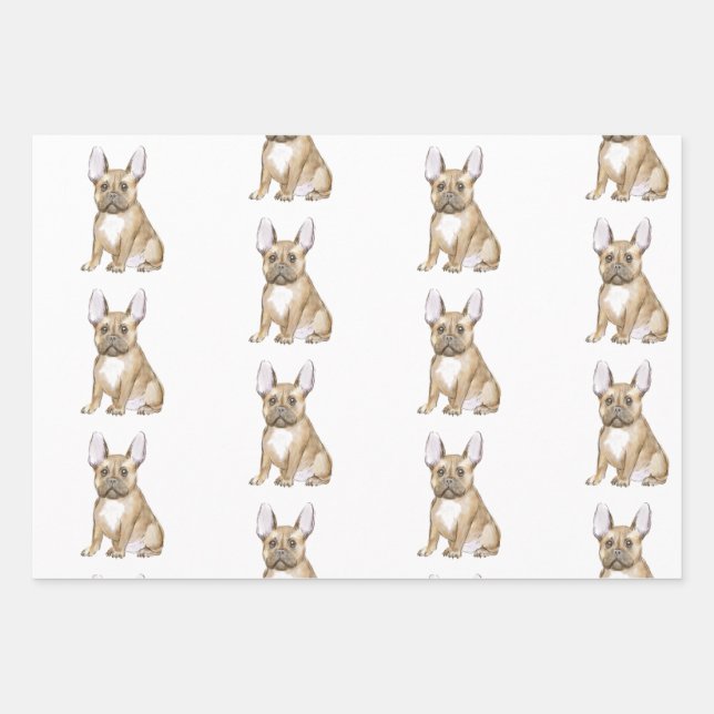 Feuille De Papier Cadeau Adorable chiot français bulldog (Devant)