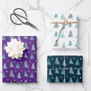 Feuille De Papier Cadeau Adorable hiver délicat arbres, Noël