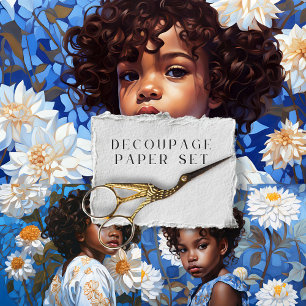Feuille De Papier Cadeau African American Girl Floral Botanical Decoupage