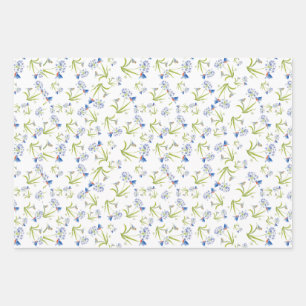 Feuille De Papier Cadeau Agapanthe avec Merlebleu mère et bébé