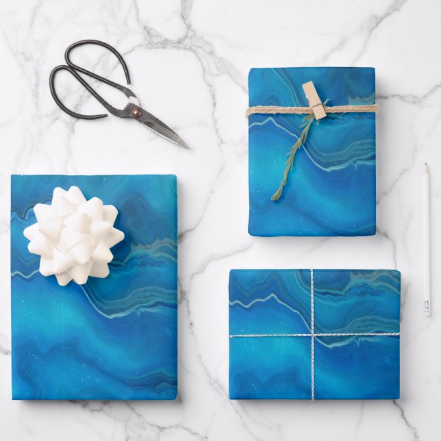 Feuille De Papier Cadeau Agate de marbre bleu et Turquoise Résumé (Recto)