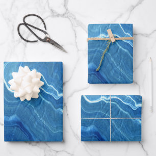 Feuille De Papier Cadeau Agate de marbre bleu Résumé