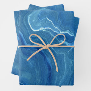 Feuille De Papier Cadeau Agate de marbre bleu Résumé
