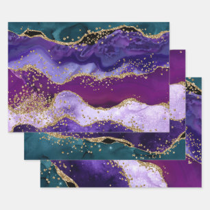 Feuille De Papier Cadeau Agate Paon Pailleté Violet & Sarcelle & Or