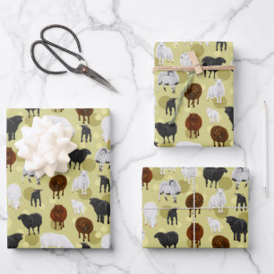 Feuille De Papier Cadeau Agneaux de mouton à pâte molle Motif fermier