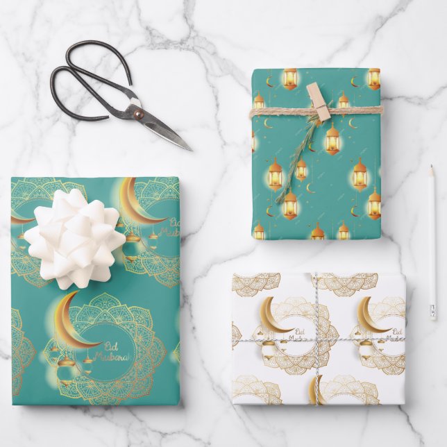 Feuille De Papier Cadeau Aïd moubarak fanoos (Recto)
