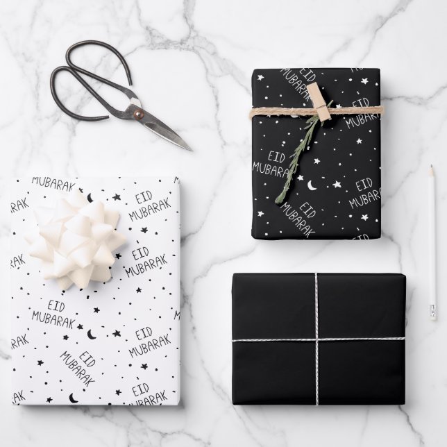 Feuille De Papier Cadeau Aïd noir Moubarak (Recto)